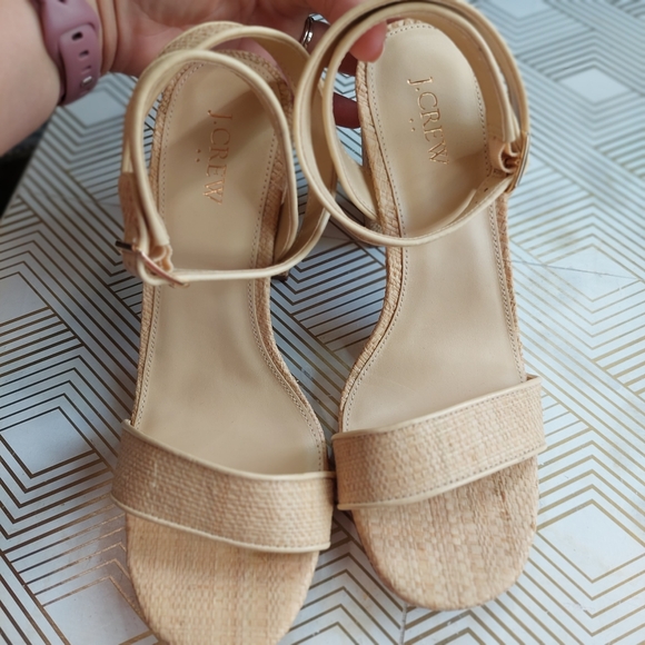 JCREW Strapy beige wicker thick chunky heel size 10 - Picture 2 of 9